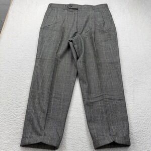 Brooks Brothers Plaid Pleated Wool Dress Pants Men Size 40x33 Gray Tan Lined